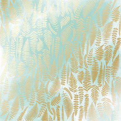 лист односторонней бумаги с фольгированием, дизайн golden fern, color mint watercolor, 30,5см х 30,5см