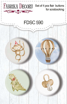 Set mit 4 Flair-Buttons zum Scrapbooking Boho Baby Boy #590