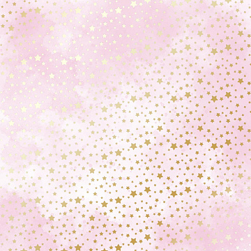 Sheet of single-sided paper with gold foil embossing, pattern Golden stars, color Pink shabby watercolor, 12"x12"
