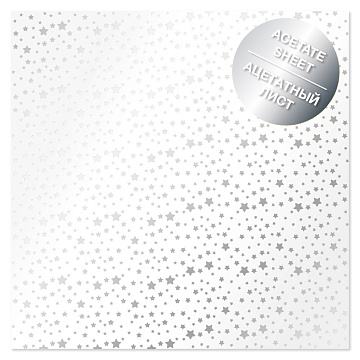 Acetate silver foiled sheet Silver Stars 12"x12"