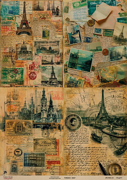 Kraftowy papier do decoupage, 29,7x42 cm, „Paryż, Paryż”, #0047