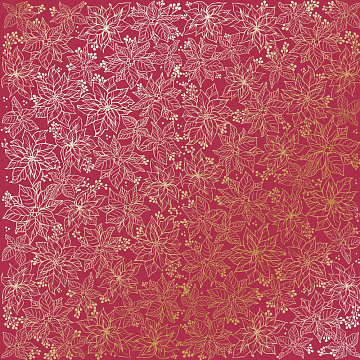 Sheet of single-sided paper with gold foil embossing, pattern Golden Poinsettia Blackberry, 12"x12"