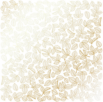 Arkusz papieru jednostronnego wytłaczanego złotą folią, wzór Liście Złotej Róży, Biały 30,5x30,5cm 