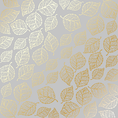 лист односторонней бумаги с фольгированием, дизайн golden delicate leaves gray, 30,5см х 30,5см