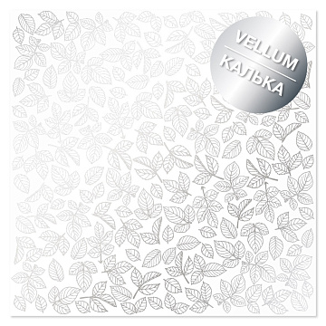 Silver foiled vellum sheet, pattern Silver Rose leaves 12"x12"
