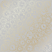 лист односторонней бумаги с фольгированием, дизайн golden clocks gray, 30,5см х 30,5см