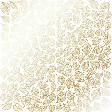 лист односторонней бумаги с фольгированием, дизайн golden leaves mini, white, 30,5см х 30,5см