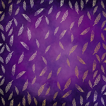 Sheet of single-sided paper with gold foil embossing, pattern Golden Feather, color Violet aquarelle, 12"x12"
