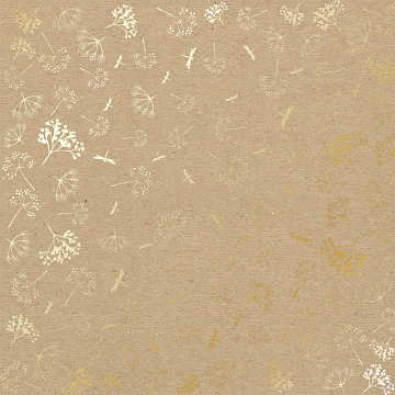 Sheet of single-sided paper with gold foil embossing, pattern Golden Dill Kraft, 12"x12"