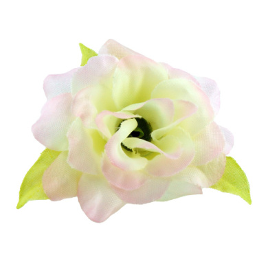 цветок розы с листочками белый с розовым, 1шт - 2