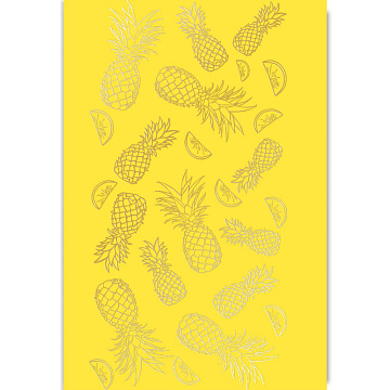 Arkusz papieru jednostronnego wytłaczanego złotą folią, wzór "Złoty Ananas Żółty A4", 30,5x30,5cm 