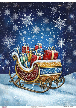 Decoupage Card "Sled with Gifts", #0887, 29.7x42cm