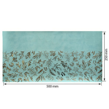 Piece of PU leather with gold stamping, pattern Golden Branches Mint, 50cm x 25cm - 2