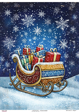 Decoupage Card "Sled with Gifts", #0887, 29.7x42cm