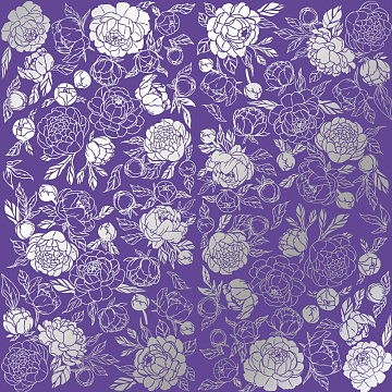 Arkusz papieru jednostronnego wytłaczanego srebrną folią, wzór  Silver Peony Passion Lavender 12 "x 12"