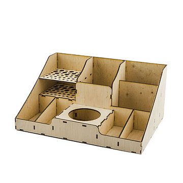 Plywood desk organizer kit for brushes, markers, paints and pastes, #07