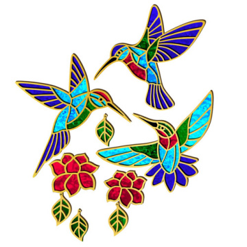 Blank for stained glass painting “Hummingbirds in Flowers”, #01 - 2