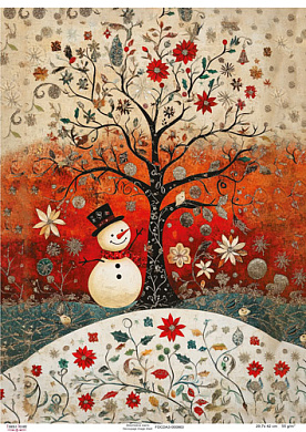 Decoupage Card "Snowman in Ethno Style", #0863, 29.7x42cm
