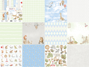 Double-sided scrapbooking paper set Boho baby boy 8"x8", 10 sheets - 2 Double-sided scrapbooking paper set Boho baby boy 8"x8", 10 sheets - 2