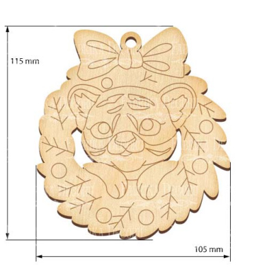 Figurine for painting and decorating #405 "Tiger cub with a with Christmas wreath" - 2