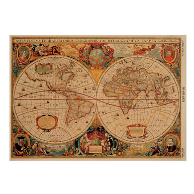 лист крафт бумаги с рисунком maps of the seas and continents #06, 42x29,7 см