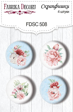 Set mit 4 Flair-Buttons zum Scrapbooking von Pfingstrosengarten #508