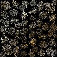лист односторонней бумаги с фольгированием, дизайн "golden tropical leaves black, 30,5см х 30,5 см