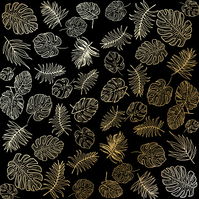 лист односторонней бумаги с фольгированием, дизайн "golden tropical leaves black, 30,5см х 30,5 см