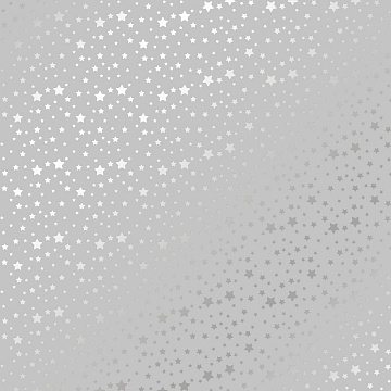 Sheet of single-sided paper embossed with silver foil, pattern Silver stars Gray 12"x12"