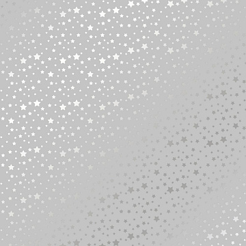 Sheet of single-sided paper embossed with silver foil, pattern Silver stars Gray 12"x12"