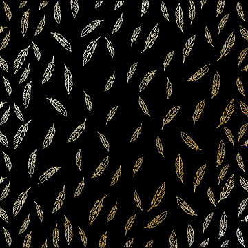 Sheet of single-sided paper with gold foil embossing, pattern Golden Feather Black, 12"x12"