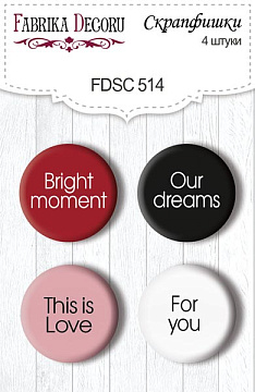 Set of 4pcs flair buttons for scrabooking Peony passion EN #514