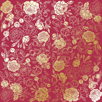 Sheet of single-sided paper with gold foil embossing, pattern "Golden Peony Passion Blackberry"