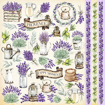 Blatt mit Bildern zum Schneiden. Kollektion "Lavendel Provence"
