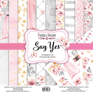 Doppelseitiges Scrapbooking-Papier-Set Say Yes, 20 cm x 20 cm, 10 Blätter