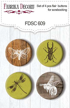 Set of 4pcs flair buttons for scrabooking Summer botanical story #609