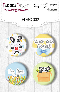 Set of 4pcs flair buttons for scrabooking "My little panda boy" EN #332