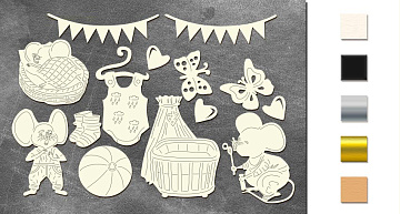 Chipboard embellishments set, My little mousy  boy #619