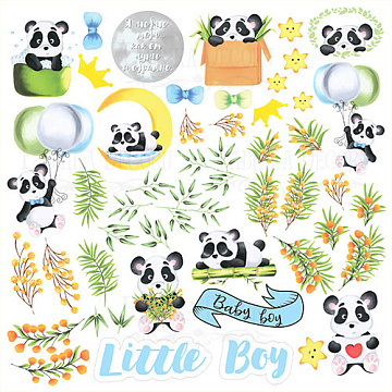 Sheet of images for cutting. Collection "My little panda boy"