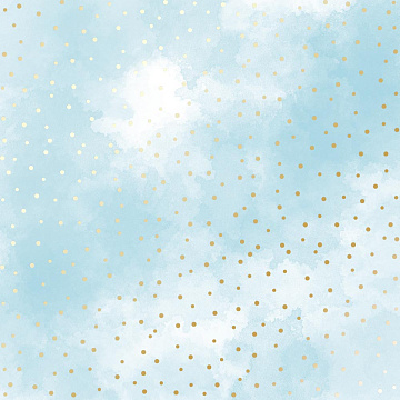 Sheet of single-sided paper with gold foil embossing, pattern Golden Drops, color Azure watercolor, 12"x12" 