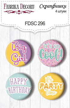 Set of 4pcs flair buttons for scrabooking "Party girl" EN #296