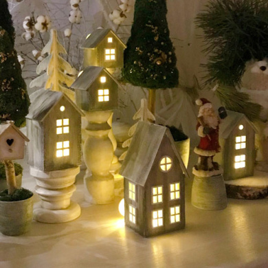 diy wooden сreativity and coloring kit, christmas houses with lights, #026 - 2
