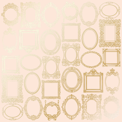 лист односторонней бумаги с фольгированием, дизайн golden frames beige, 30,5см х 30,5см