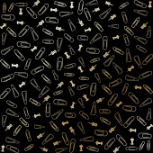 лист односторонней бумаги с фольгированием, дизайн golden drawing pins and paperclips, black, 30,5см х 30,5см