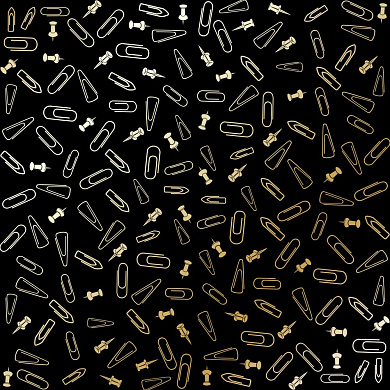лист односторонней бумаги с фольгированием, дизайн golden drawing pins and paperclips, black, 30,5см х 30,5см