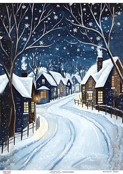 Karta Decoupage "Zimowa noc w wiosce", #0892, 29,7x42cm