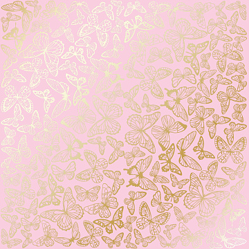 Sheet of single-sided paper with gold foil embossing, pattern "Golden Butterflies Pink"