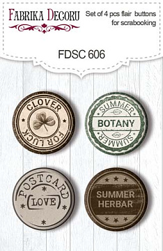 Set of 4pcs flair buttons for scrabooking Summer botanical story EN #606
