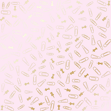 лист односторонней бумаги с фольгированием, дизайн golden drawing pins and paperclips, light pink, 30,5см х 30,5см