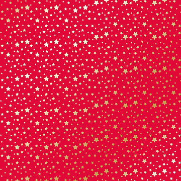 Sheet of single-sided paper with gold foil embossing, pattern Golden stars, color Poppy red, 12"x12"